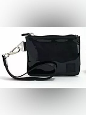 Classic Black Patent Wristlet with Detachable Strap